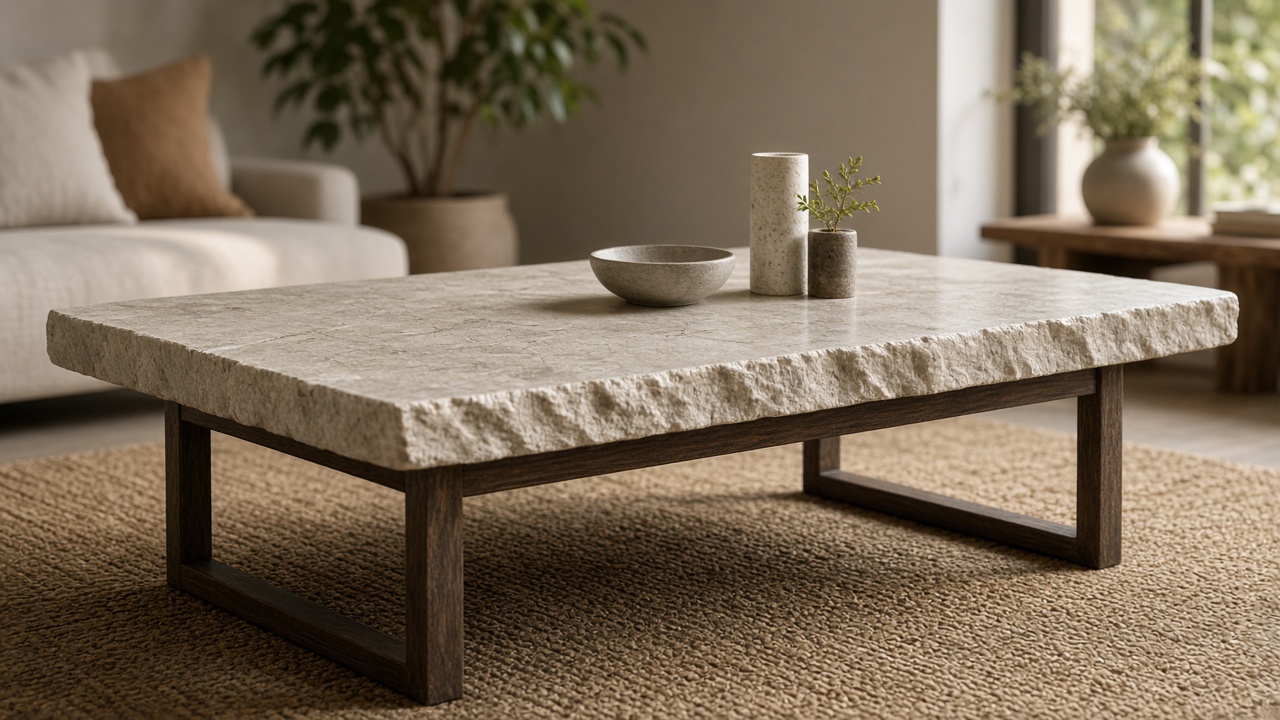 A stone remnant used as a coffee table top