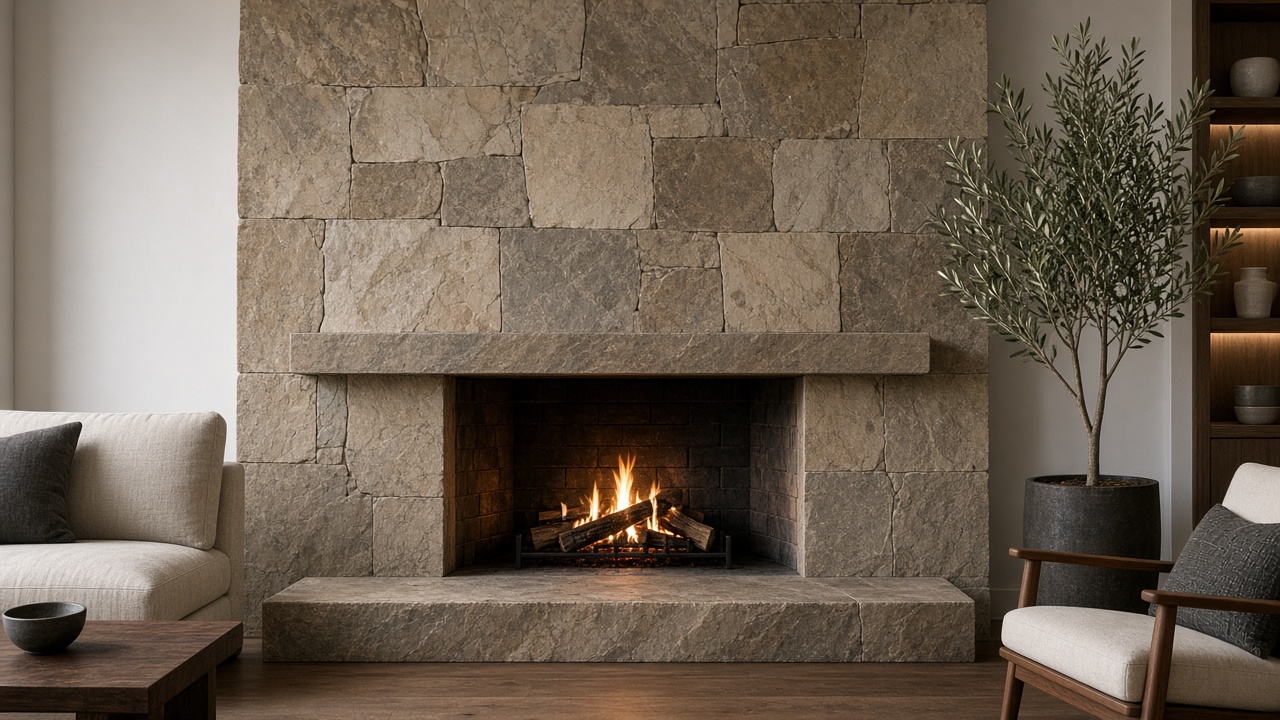 A fireplace surround made of stone